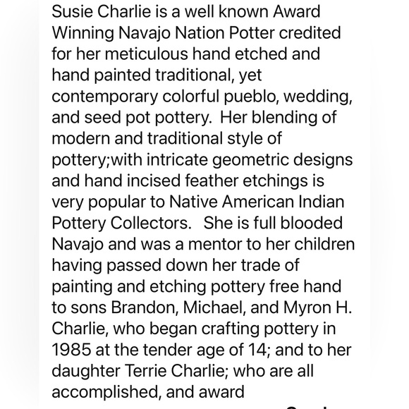 HAND etched/painted pottery award winning Navajo artist Susie Charlie 6.5"x4.25" - Picture 8 of 8